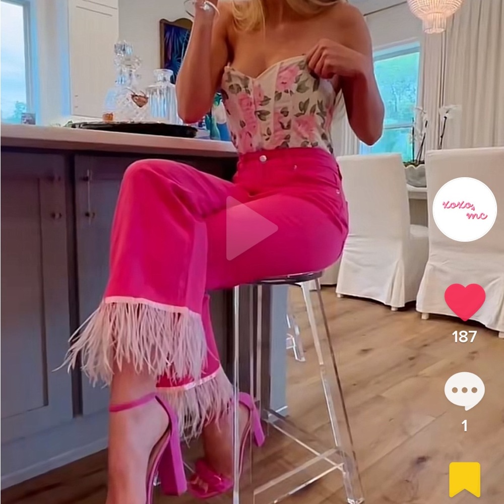 Pink Feather Pants and Floral Corset Top